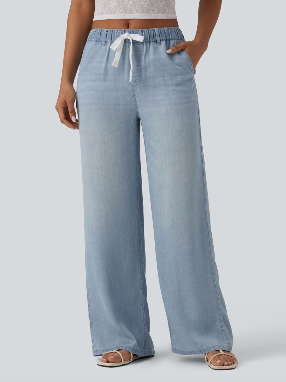 Halara Mid Rise Drawstring Casual Jeans With Pockets Small Tall